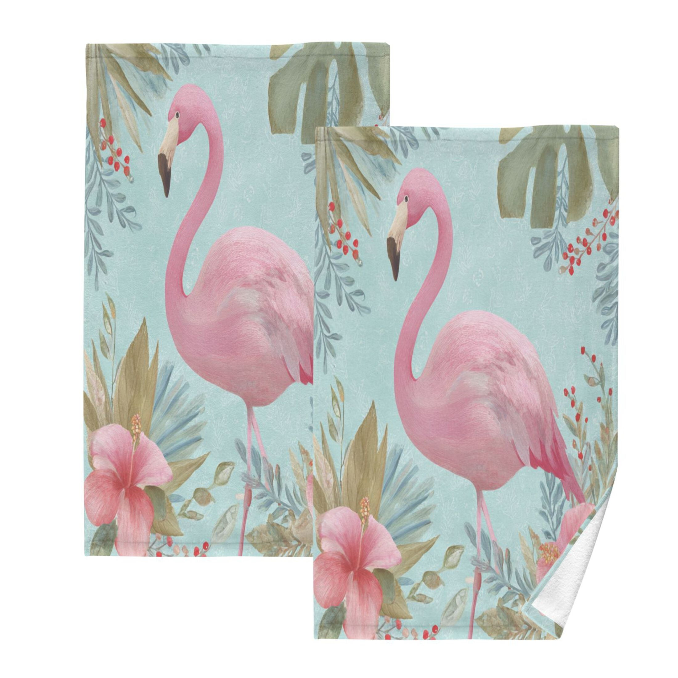 2 Pieces of Cotton Towel Face Towel Set Hand Towel Bath Towel Cotton Bath Towel Sets Pink Flamingo