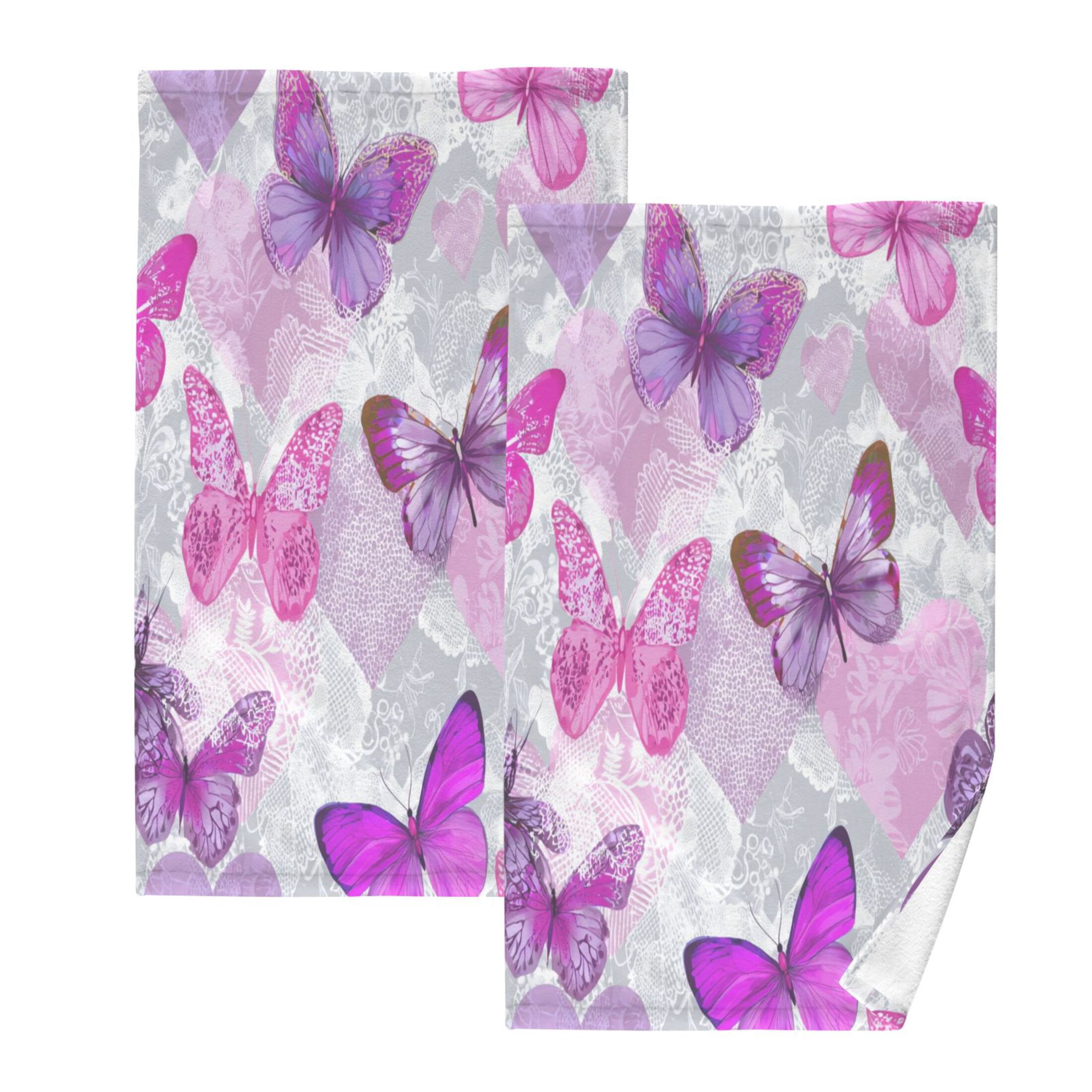 2 Pieces of Cotton Towel Face Towel Set Hand Towel Bath Towel Cotton Bath Towel Sets Pink Purple Butterflies