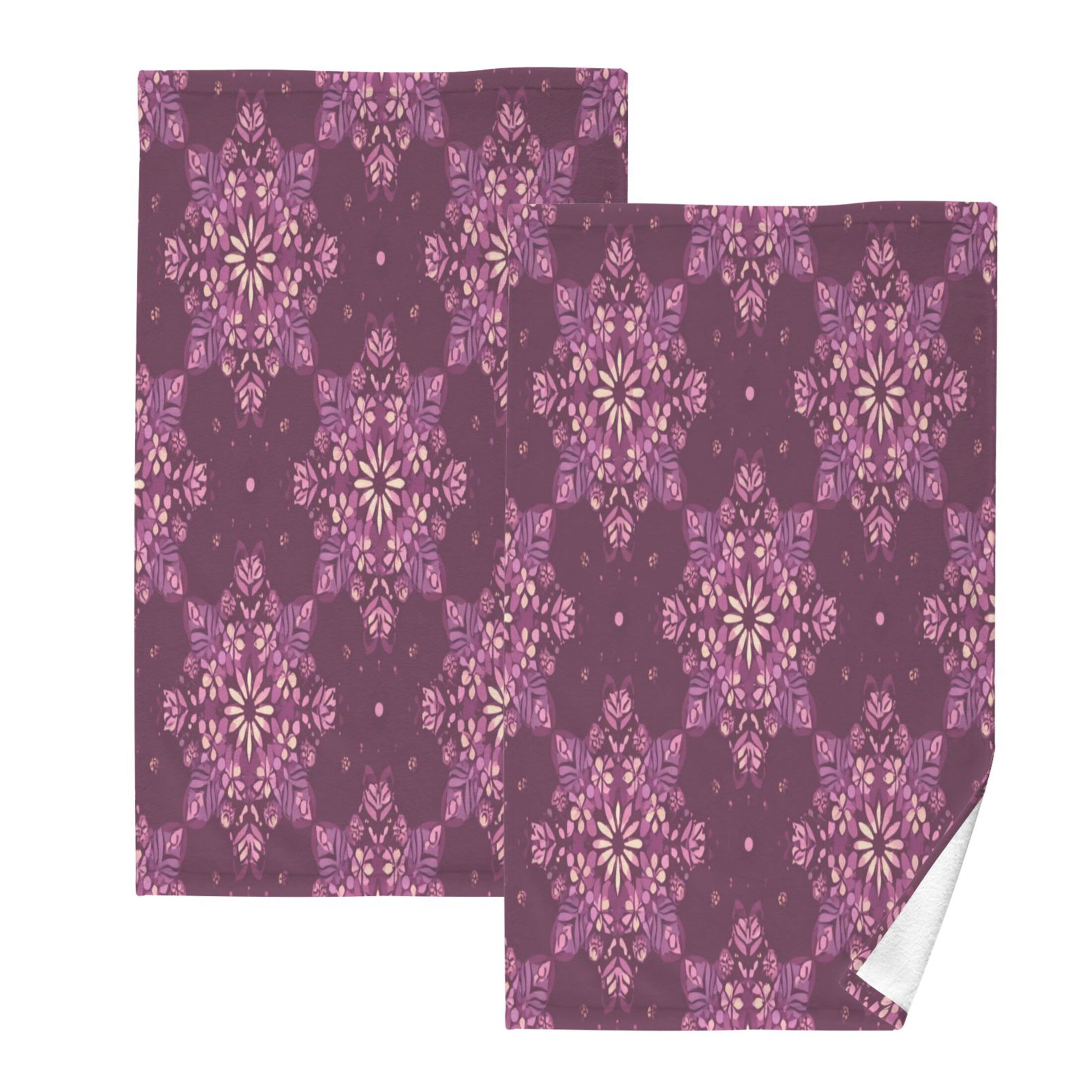 2 Pieces of Cotton Towel Face Towel Set Hand Towel Bath Towel Cotton Bath Towel Sets Plum Purple Geometric Blooms