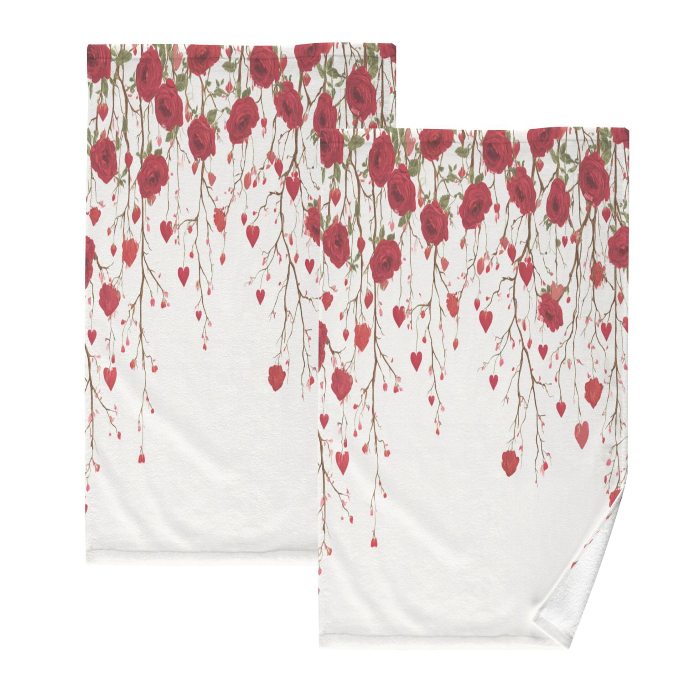 2 Pieces of Cotton Towel Face Towel Set Hand Towel Bath Towel Cotton Bath Towel Sets Red Rose Pattern