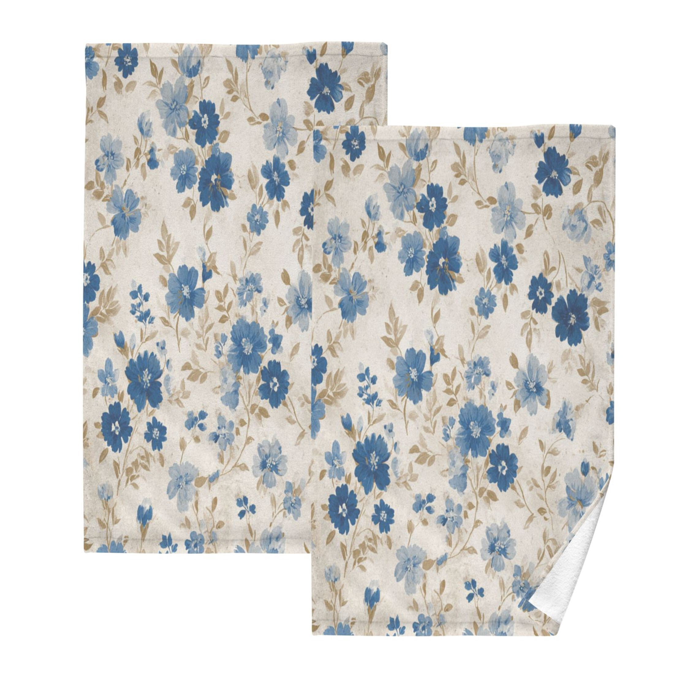 2 Pieces of Cotton Towel Face Towel Set Hand Towel Bath Towel Cotton Bath Towel Sets Shabby Chic Floral Beige Cream