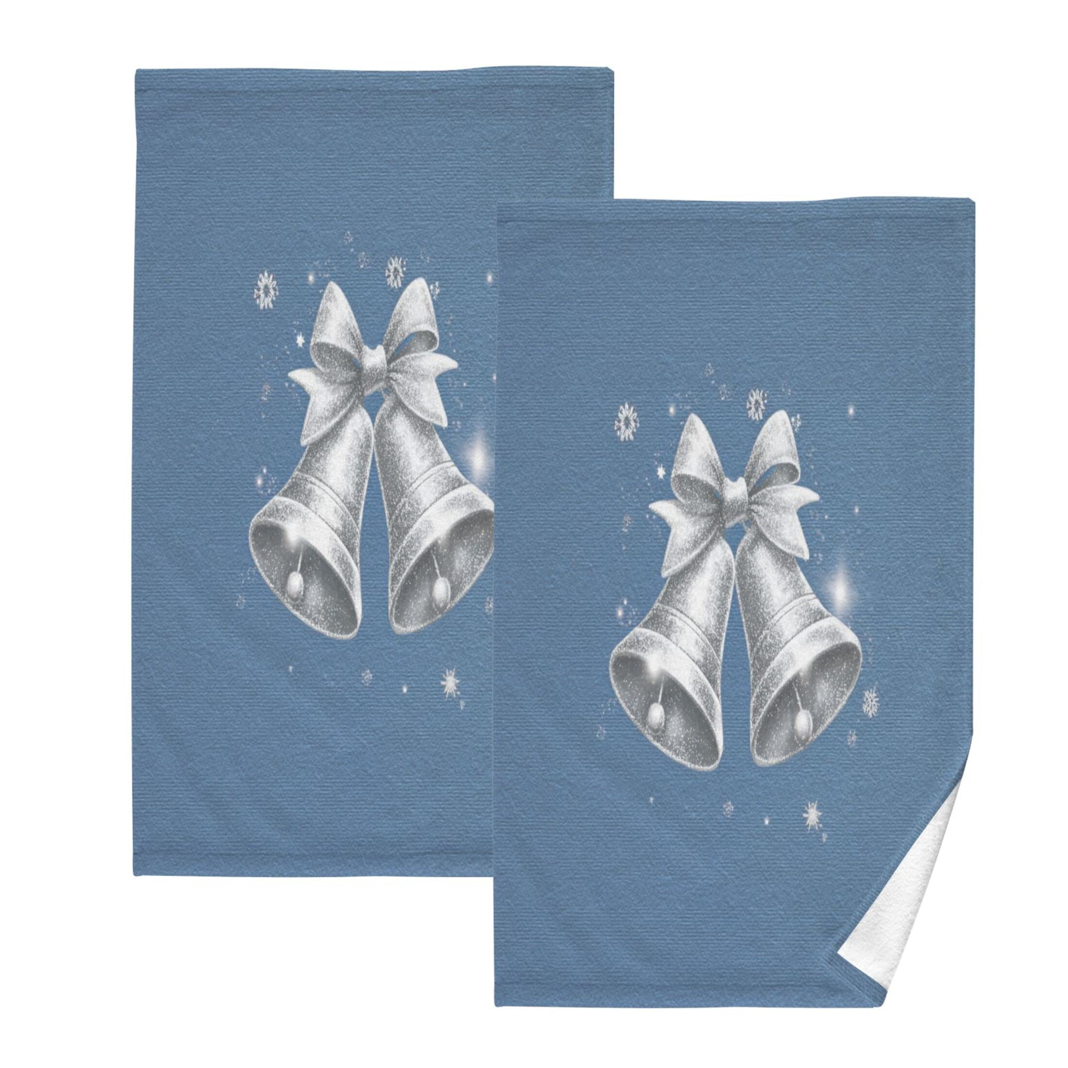 2 Pieces of Cotton Towel Face Towel Set Hand Towel Bath Towel Cotton Bath Towel Sets Shiny Silver Bells