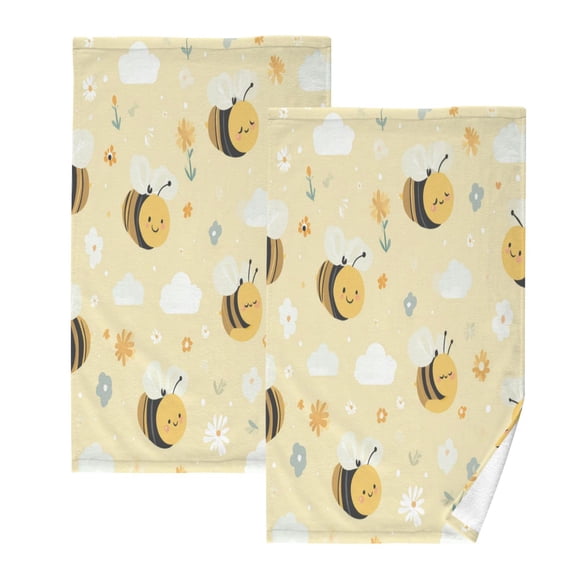 2 Pieces of Cotton Towel Face Towel Set Hand Towel Bath Towel Cotton Bath Towel Sets Smiling Bees Yellow Honeycomb