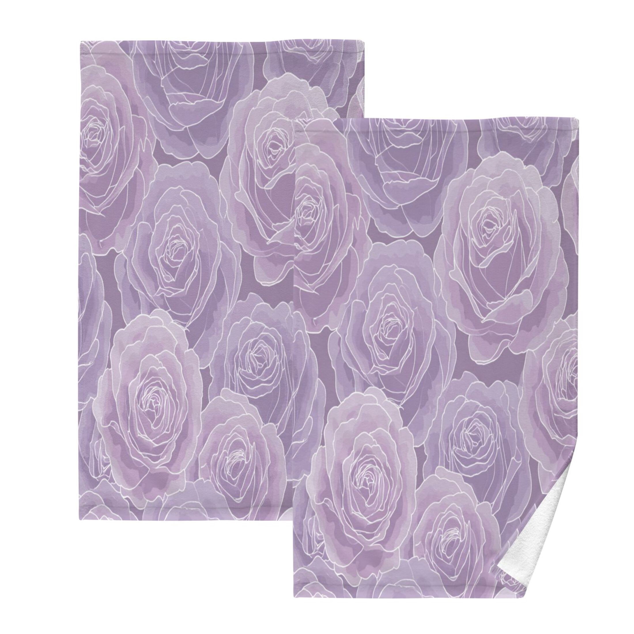 2 Pieces of Cotton Towel Face Towel Set Hand Towel Bath Towel Cotton Bath Towel Sets Soft Lavender Rose Pattern
