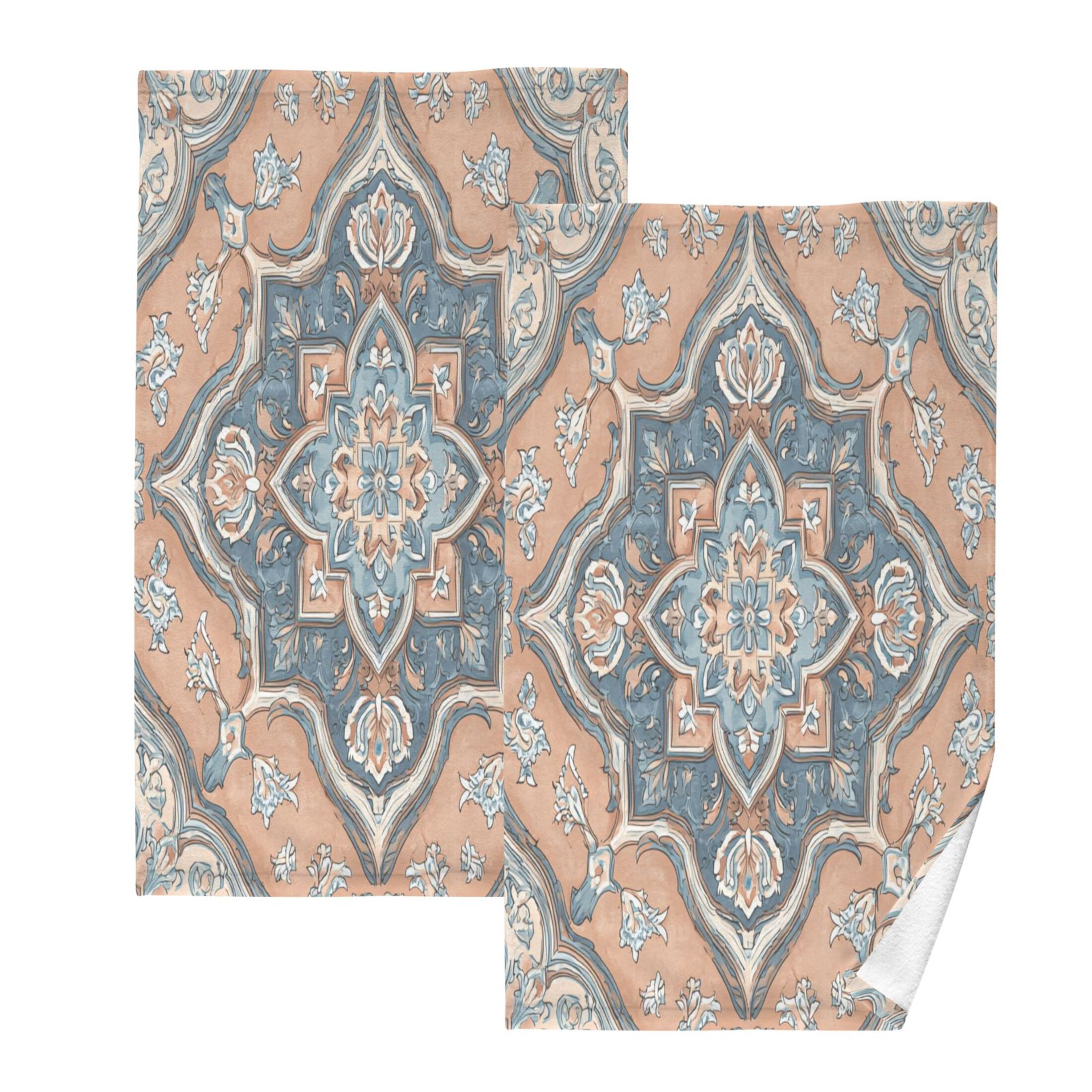 2 Pieces of Cotton Towel Face Towel Set Hand Towel Bath Towel Cotton Bath Towel Sets Terracotta Mosaic Peach Accents