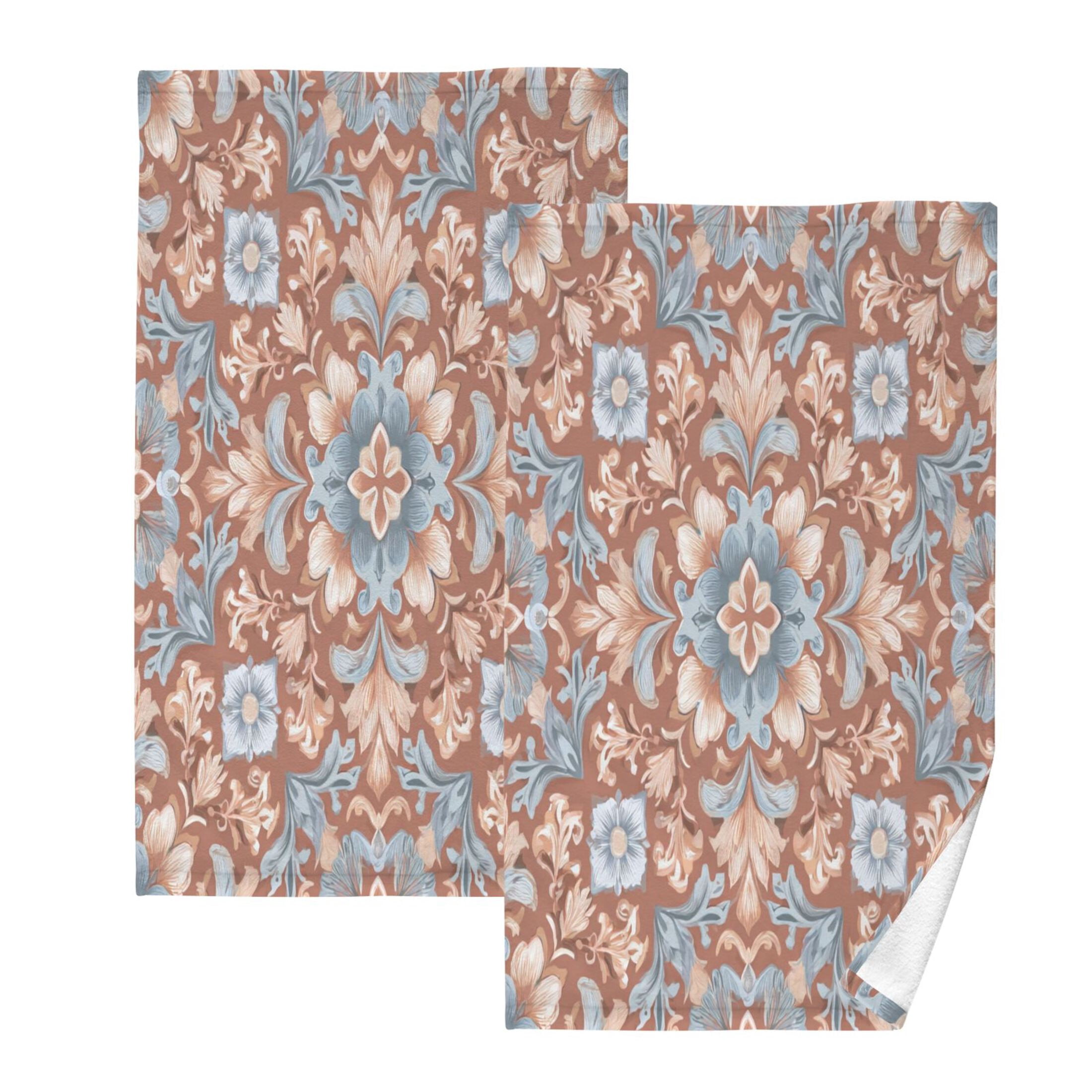 2 Pieces of Cotton Towel Face Towel Set Hand Towel Bath Towel Cotton Bath Towel Sets Terracotta Tile Ornate Details