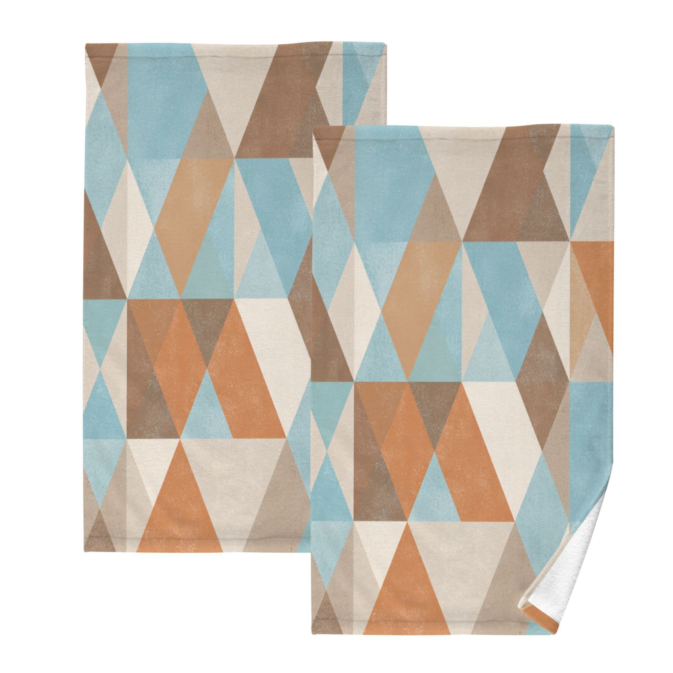 2 Pieces of Cotton Towel Face Towel Set Hand Towel Bath Towel Cotton Bath Towel Sets Terracotta Triangle Geometric Mosaic