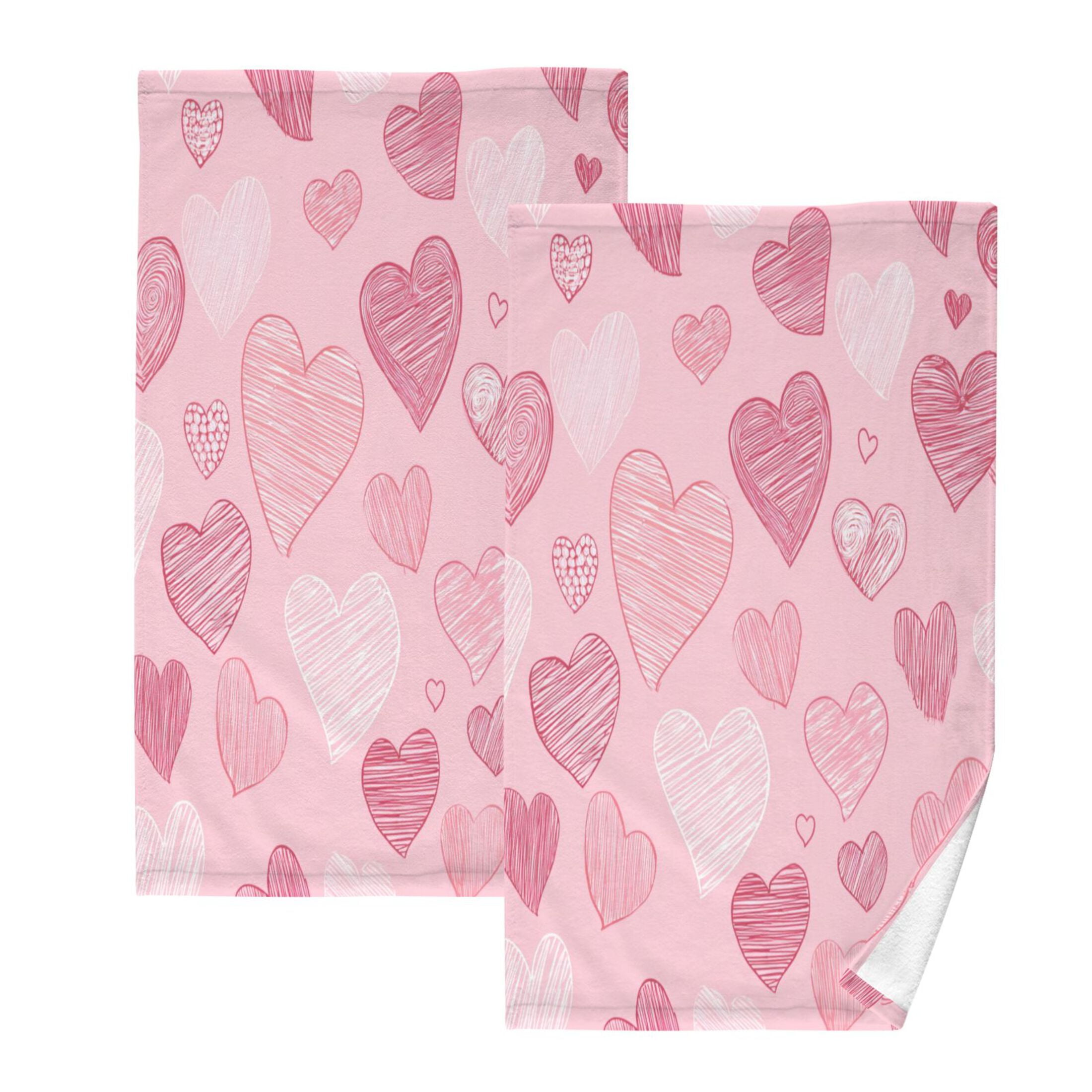 2 Pieces of Cotton Towel Face Towel Set Hand Towel Bath Towel Cotton Bath Towel Sets Valentine's Day Pink Heart