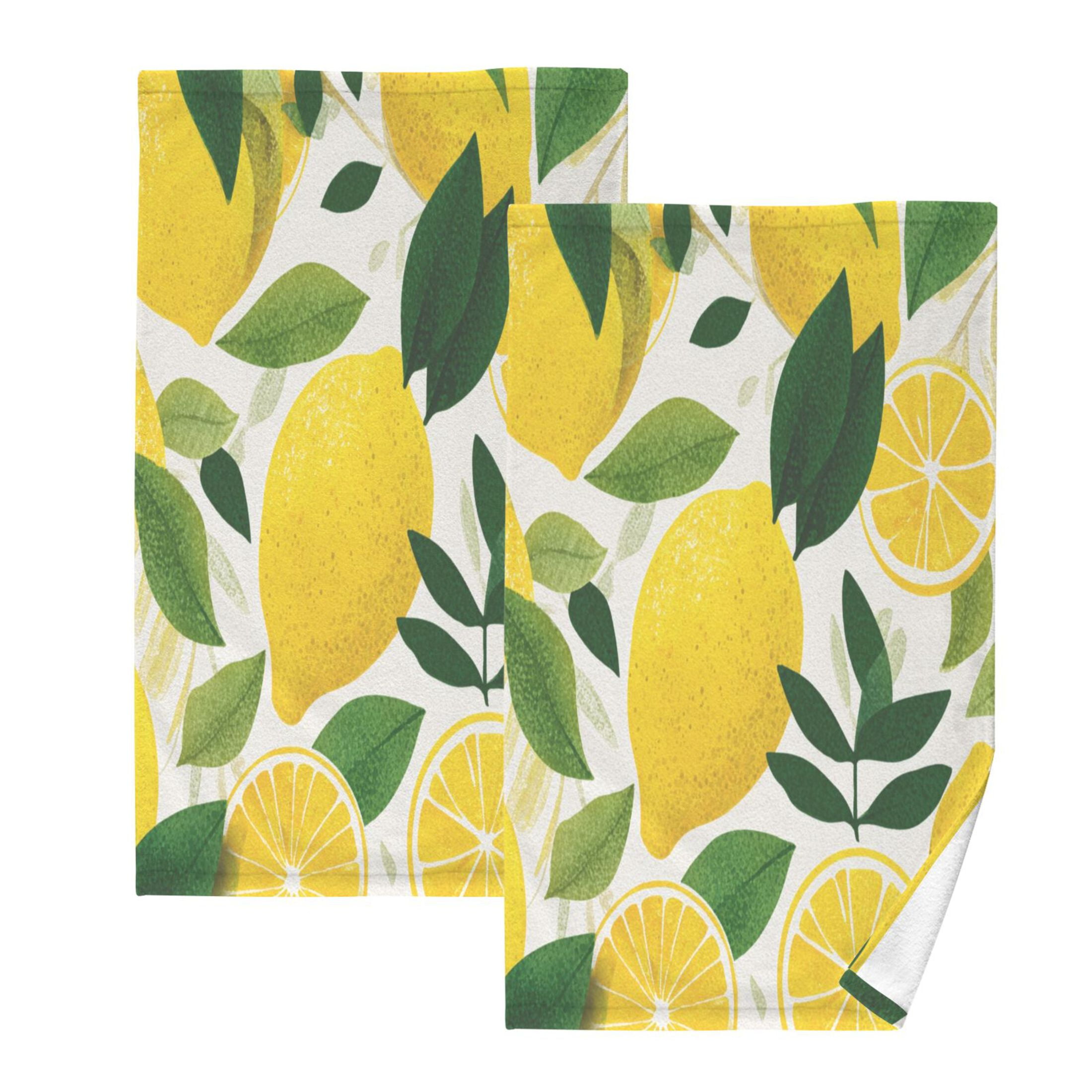 2 Pieces of Cotton Towel Face Towel Set Hand Towel Bath Towel Cotton Bath Towel Sets Yellow Lemon Pattern
