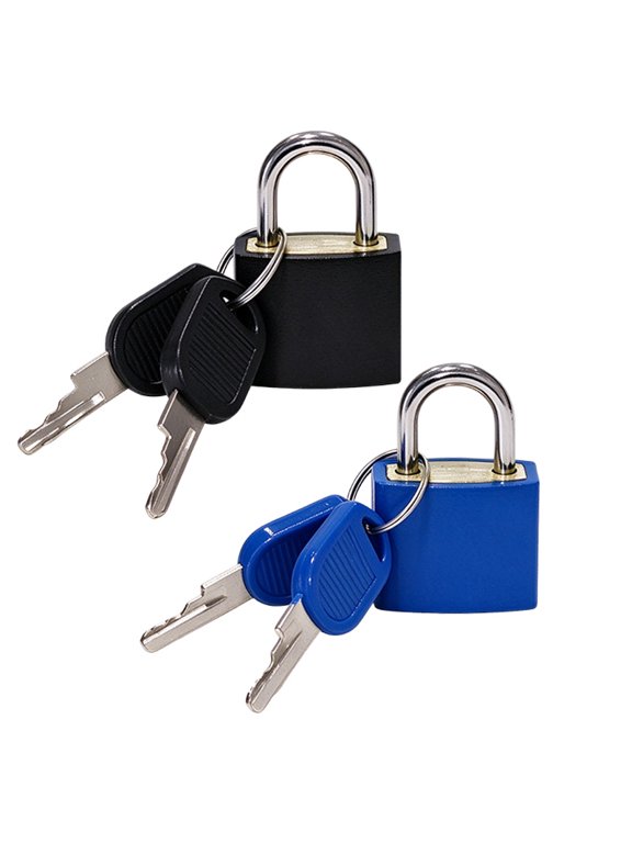 2 Pieces of Mini Padlocks with Keys, 23mm Compact Luggage Locks in Blue and Black, for Backpack, Suitcase, Travel Bag, Cabinet and Toolbox