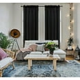thumbnail image 1 of 2-piece semi-sheer, black, faux silk, see-through curtain panels with textured design rod pocket., 1 of 6