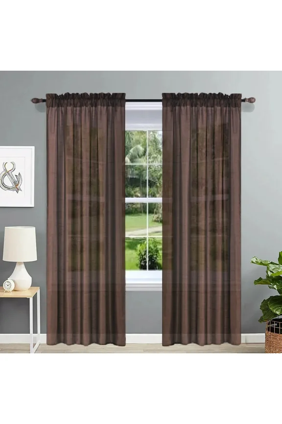 2-pc Semi-Sheer Brown Faux Silk See-Through Curtain Rod Pocket Panels 55" wide x 95" long each pc