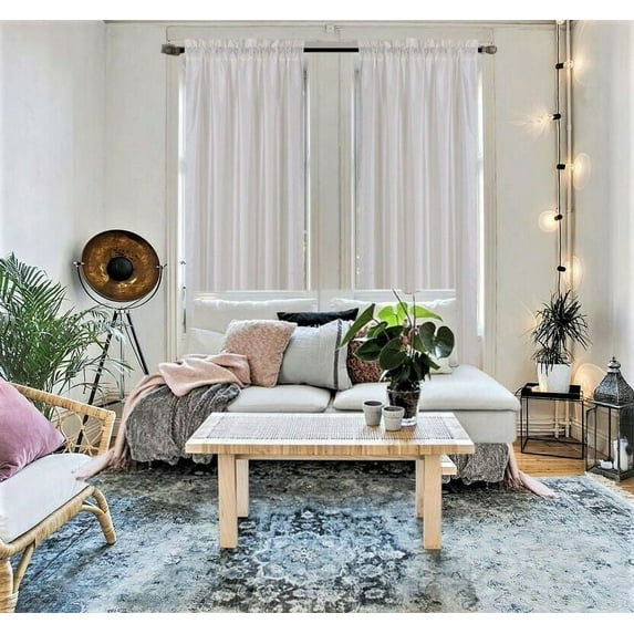 2 Pieces semi sheer white color faux silk see thru curtain textured panels window treatment with rod pocket privacy light filtering drapes for any room home décor