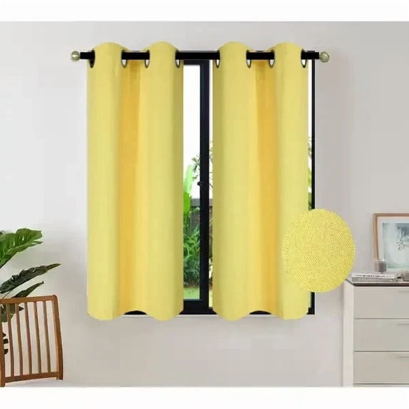 Gorgeous Home Linen Thermal Grommet Yellow Short Window Panels 28" Wide Curtain Unlined Blackout 54" Long 2pc