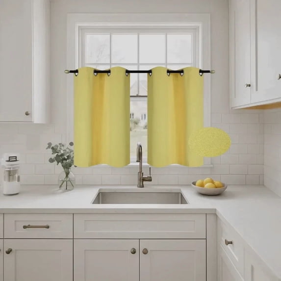 Gorgeous Home Linen Thermal Grommet Yellow Window Panels 28" Wide Curtain Unlined Blackout 36" Long 2pc