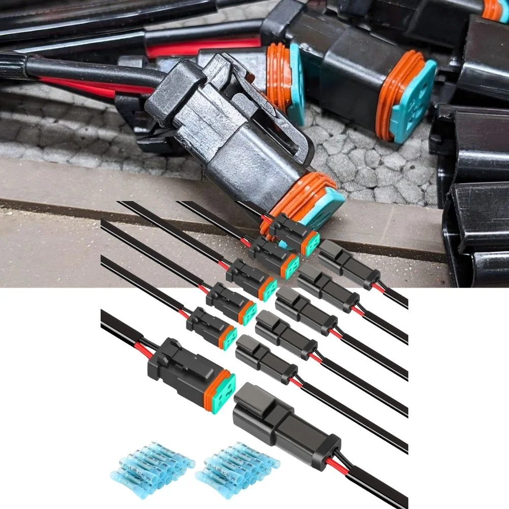 2 Pin DT Connectors 16AWG 6 Kits Male and Female Electrical Connector Waterproof Plug and Play w/Heat Shrink Butt Terminals for Automotive Cars Truck Motorcycle Marine Boats