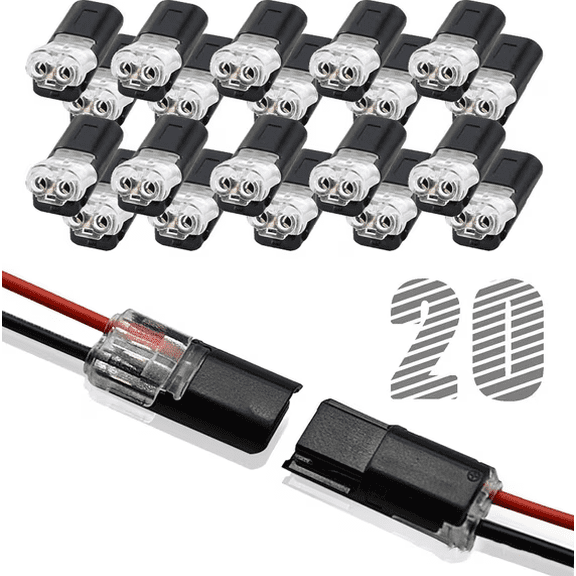 2-Pin Low Voltage Wire Connector, No Strip Quick Lock LED Light Strip Connectors for 22-18 AWG Solid/Stranded Wires, Reusable Electrical Plug-in Connectors