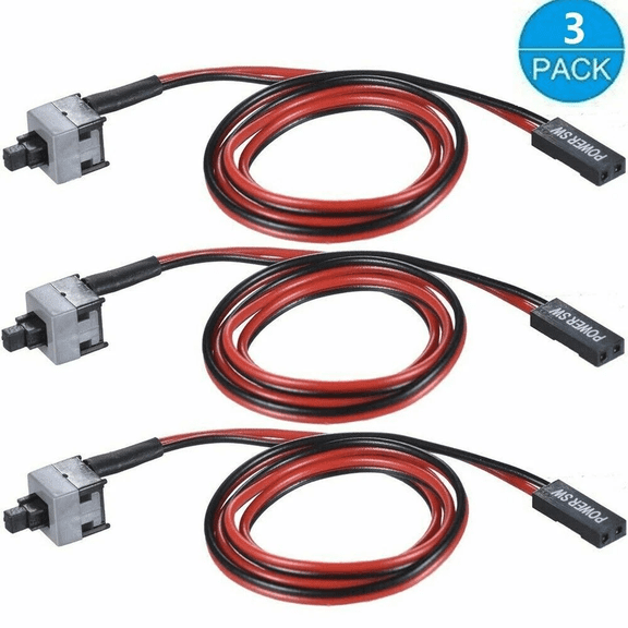 2 Pin SW PC Power Cable On Off Push Button ATX Computer Switch Wire 22inch Cord 3 PK