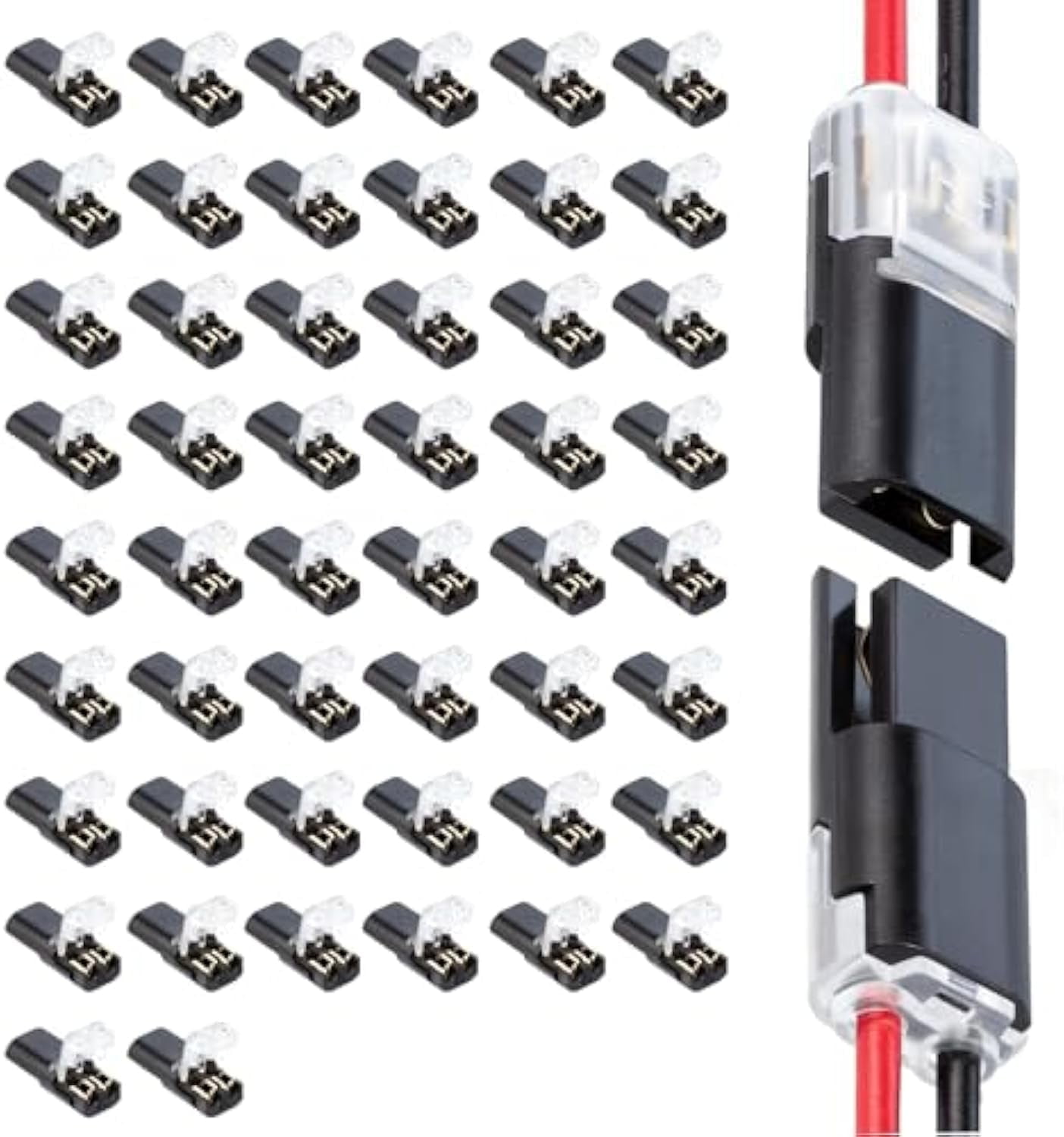 2-Pin Solderless Wire Connector – Compact Plug for LED Strips & 18–22 AWG Cables, Copper & Polycarbonate, No Strip/Solder, (100 Pcs)