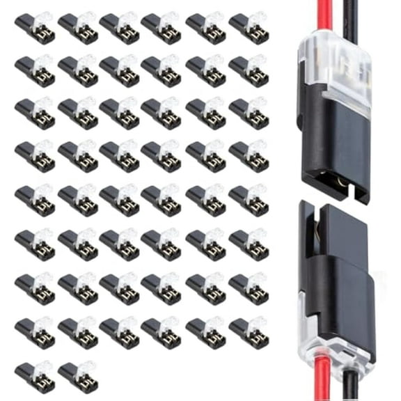 2-Pin Solderless Wire Connector – Compact Plug for LED Strips & 18–22 AWG Cables, Copper & Polycarbonate, No Strip/Solder, (100 Pcs)