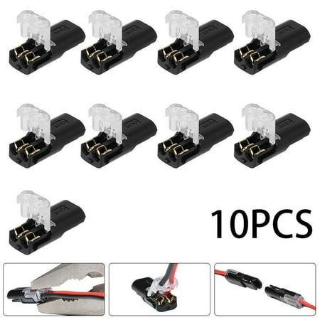 2 Pin Way Wire Connectors Kit For Automotive Cable Terminal Clamp, Waterproof Quick Splice No Strip, 300V 9A UL94V-0 Plastic Housing, for 22-18 AWG Hard And Flexible Wires, 10 Pack