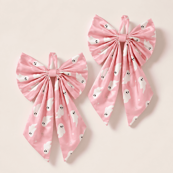 2 Pink Ghost Wreath Bows 18'' X 12''