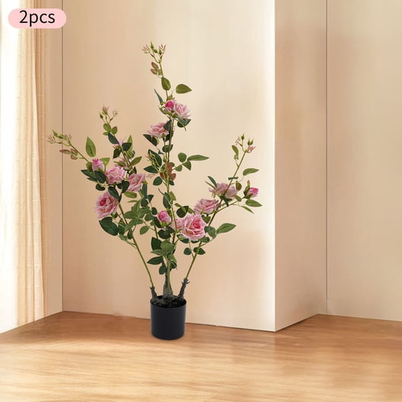 2 Pink Pieces Artificial Rose Tree, Fake Flowers Tree, Artificial Flower Plant for Living Rooms, Offices, Study Rooms