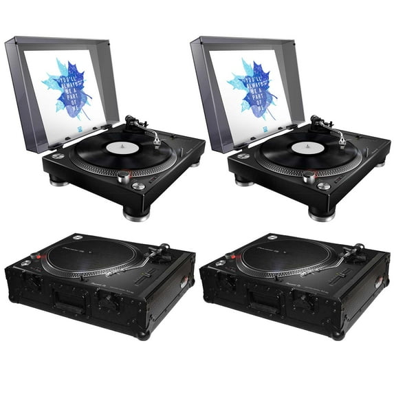 (2) Pioneer PLX-500 High-torque Direct Drive Turntables (black) with ProX Black Turntable Cases Package