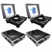 2 Pioneer PLX-500 High-torque Direct Drive Turntables black with ProX Turntable Cases Package