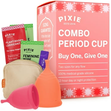 2 Pixie Menstrual Cups - No Metals or Toxins - 100% Medical-Grade Silicone - Ranked 1 for The Most Soft Reusable Period Cup - Wear 12 Hours - Tampon Alternative - Buy One We Give One (Combo)