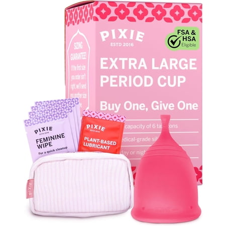 Pixie Cup - Soft, Safe, Reusable Menstrual Cup - Ranked 1 for The Best Tampon Alternative - 100% Medical-Grade Silicone Period Cup for Feminine Care - Buy One We Give One (Extra Large)