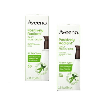2 Pk Aveeno Positively Radiant Daily Face Moisturizer Broad Spectrum SPF 30, 2.3 Fl. Oz.