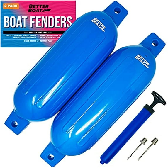 2 Pk Boat Fenders for Dock Boat Bumpers for Docking with Pump Boat Accessories Dock Bumpers Set Buoys Pontoons Blue Buoy Fender Boat 23" x 6.5"