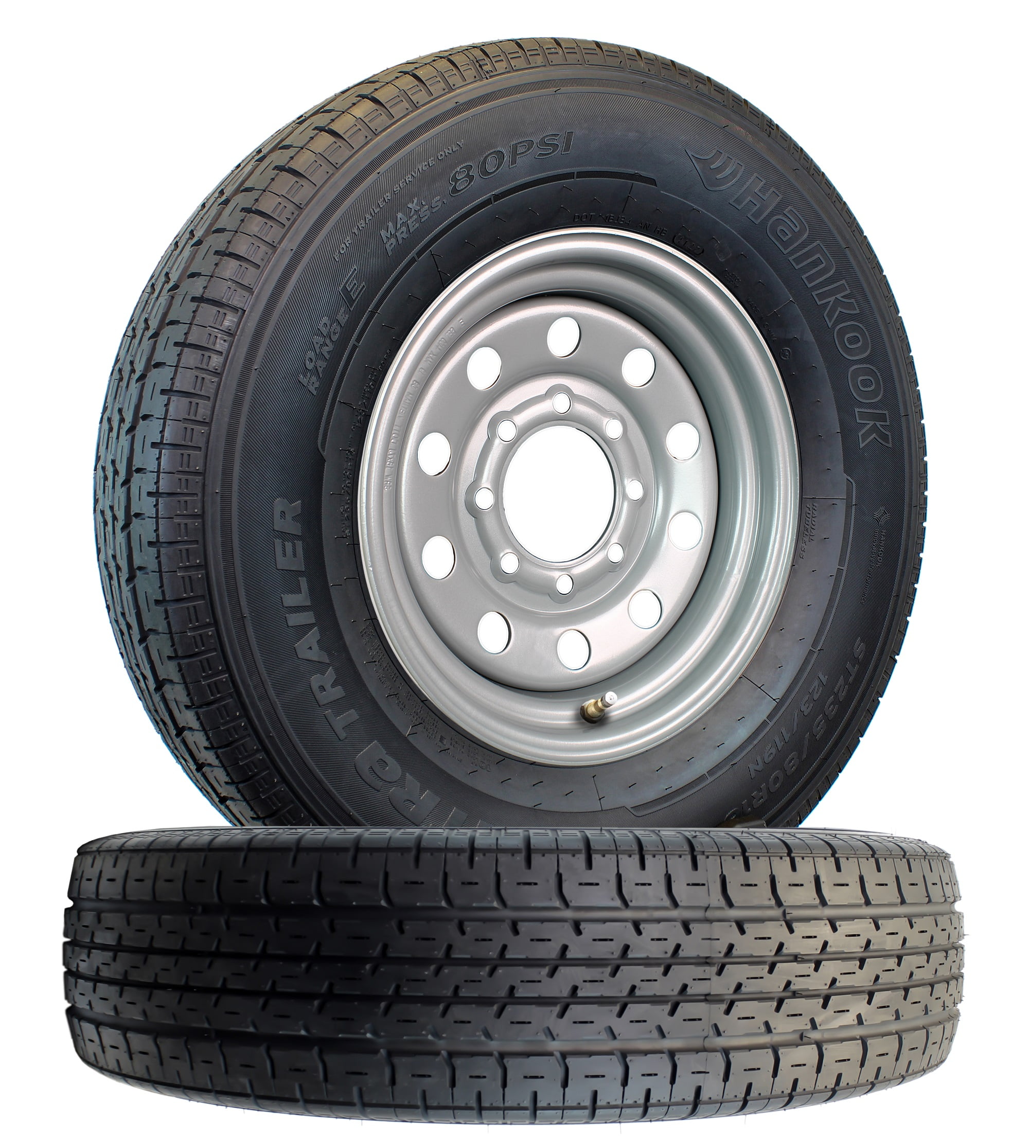 2Pk Hankook ST235/80R16 Trailer Tire On Silver Mod Rim 8 Lug Wheel LRE