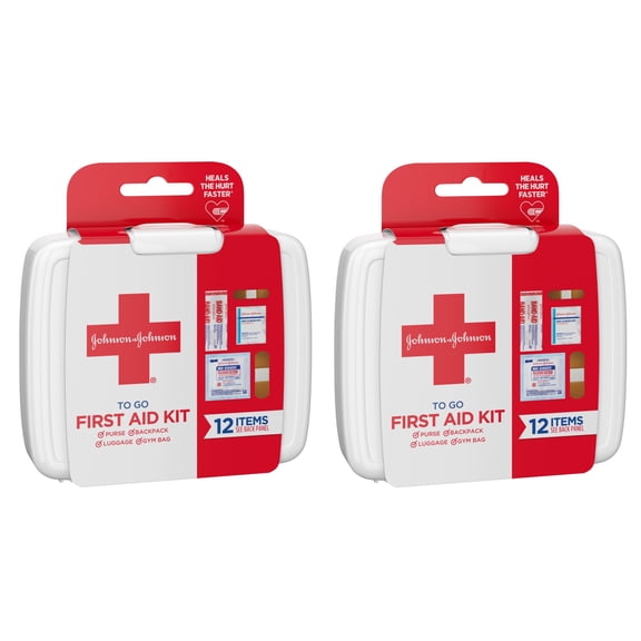 2/Pk J&J First Aid TO GO Mini Portable Bandages Gauze Pads & Wipes Kit 12 Count Items in One Pack (24 Count)