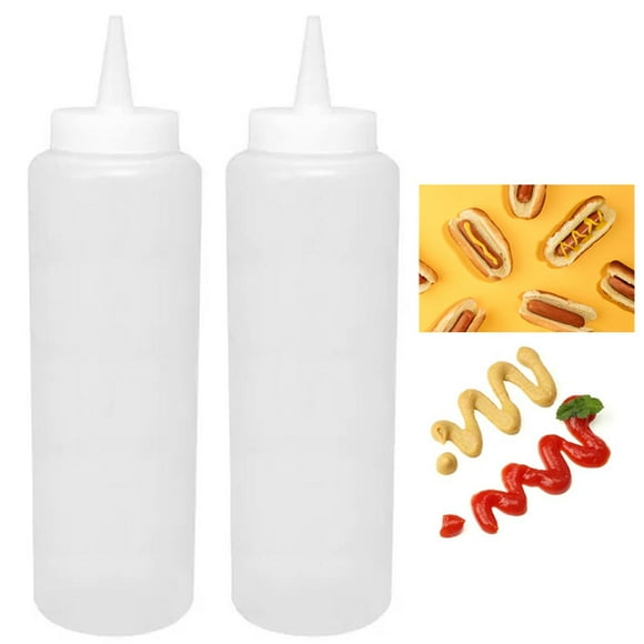 2 Pk Plastic Squeeze Clear Bottle 15oz Condiment Ketchup Mayo Mustard Hot Sauce