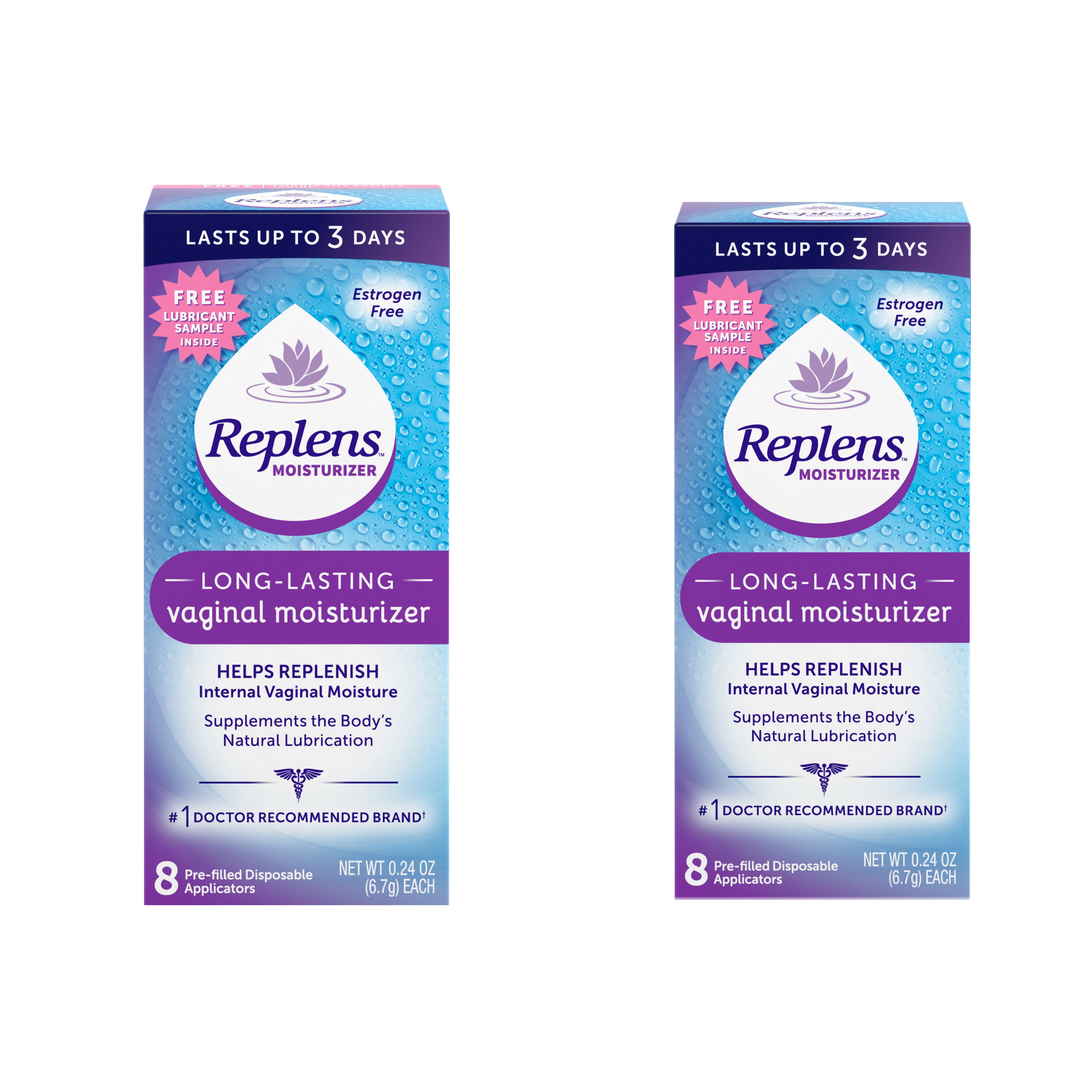 2 Pk Replens Long Lasting Vaginal Moisturizer 8 Prefilled Disposable Applicators