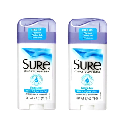 Sure Original Solid Antiperspirant & Deodorant, 48HR Protection, Regular Scent, 2.7 OZ - 2 Pack