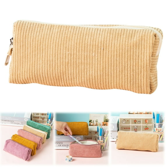 Under $2 Plain Pencil Pouch, Corduroy Pencil Case - Spacious Retro Style Stationery Organizer for Professionals, Vintage Pencil Case, Multi-Color, By Goohae