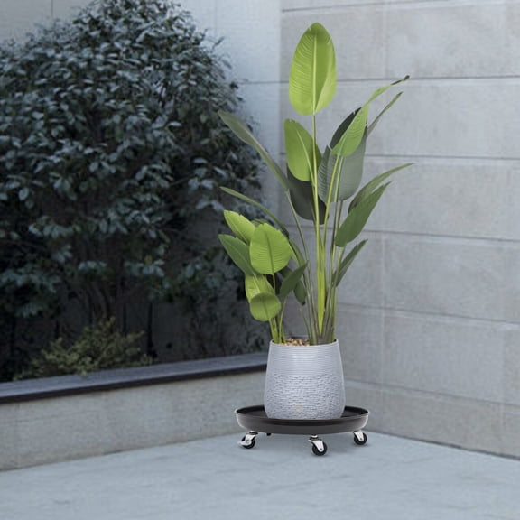 2*Plant Trays with 10 Wheels Black Round Heavy Duty Plant Stand, Flowerpot Tray, Plant Stand with Universal Wheels