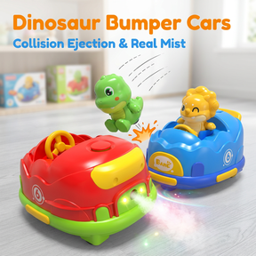 2 Player Bumper Cars for Kids, Dinosaur RC Battle Bumper Car Set with Spray, Light, Music & Bounce Function