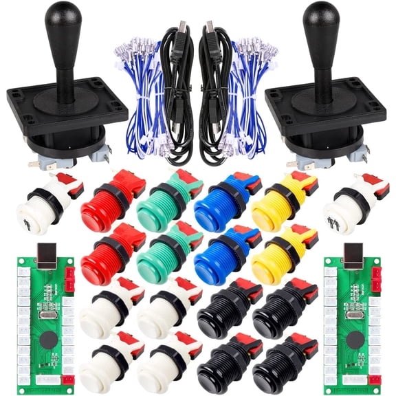2 Player Classic Arcade Game DIY Part for Mame USB Cabinet Zero Delay USB Encoder to PC Games 8 Way Joystick + 18x Arcade Push Buttons (Includ 1p / 2p Start Buttons) Multiple Colour Kits