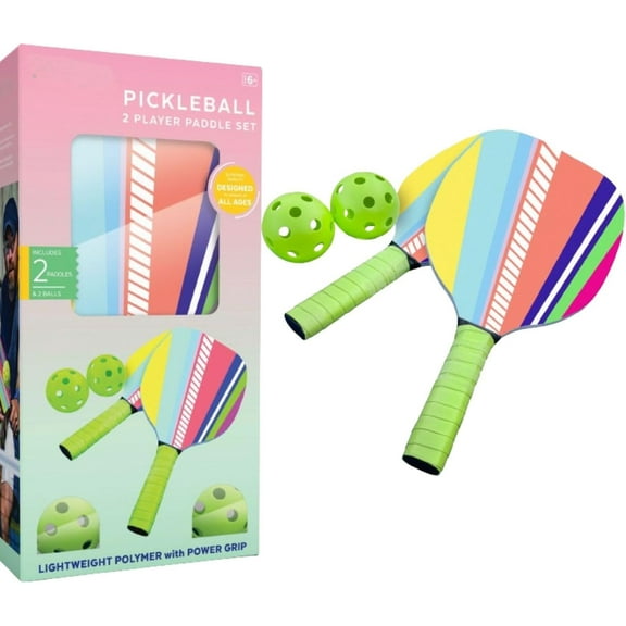 2 Player Pickleball Balls and Pickleball Paddles Set of 2 - Lightweight Polymer Pickle Ball Paddle 2 Pcs with Power Grips & Pickleball Ball 2 Pcs - Gift Box Pickleball Gifts - Indoor Or Outdoor Play