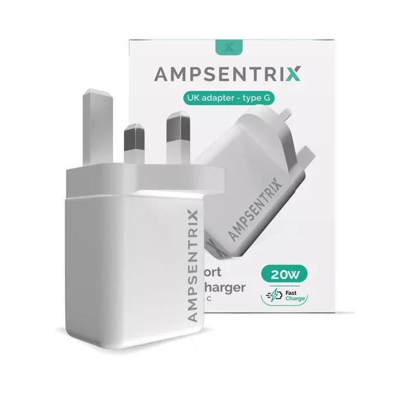 2 Plug - 20W USB Type C And USB Type A Wall Power Adapter (220V Uk) - AmpSentrix