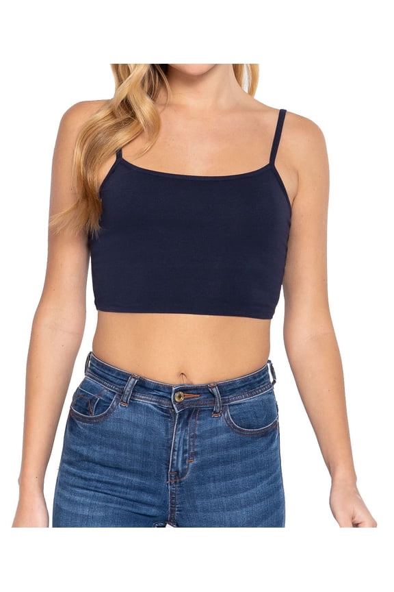 2 Ply Cami Crop Top Cotton/Spandex | Soft Stretch Jersey Tank Navy L