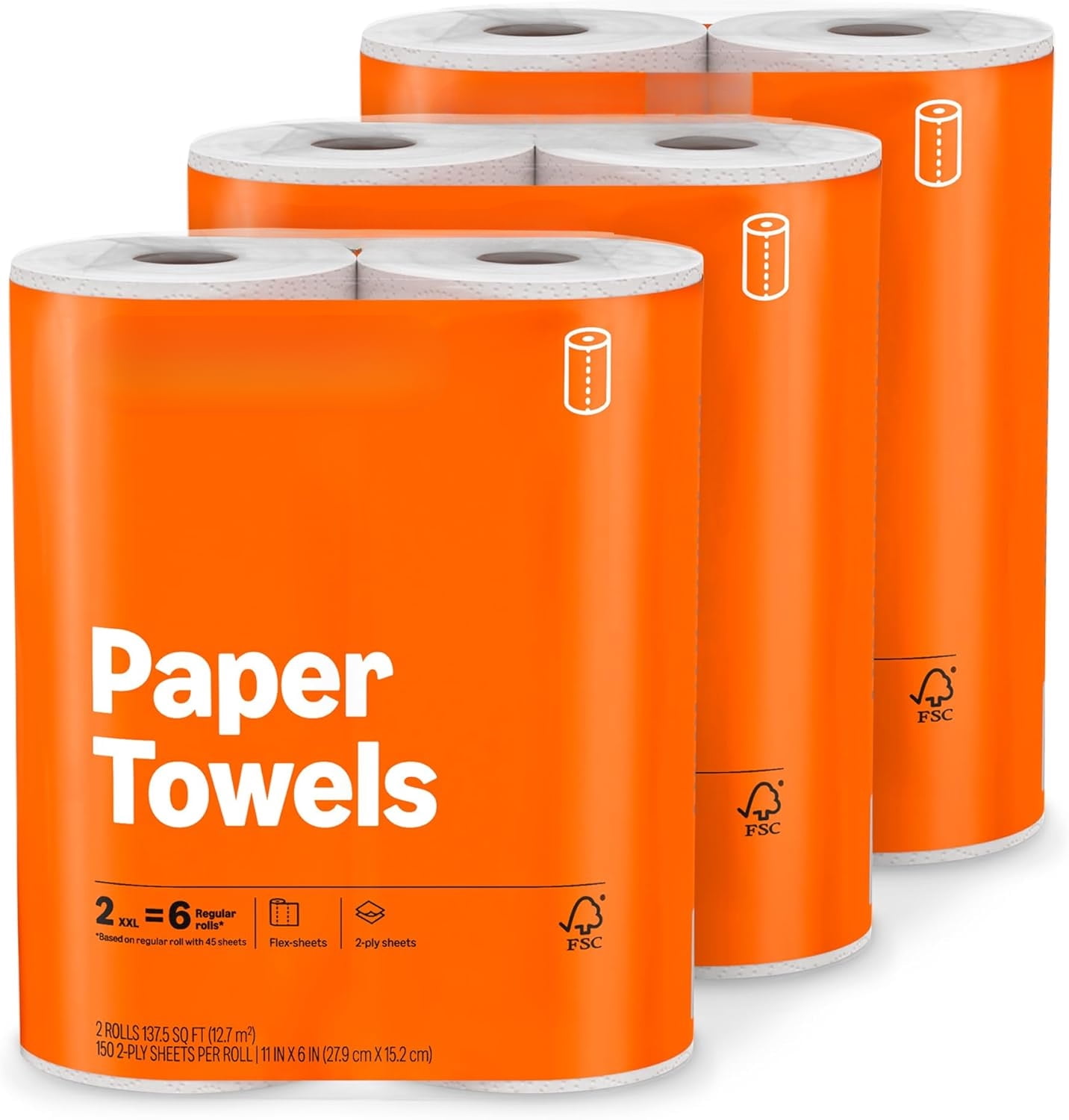 2-Ply Flex-Sheets Paper Towels, 6 Rolls = 20 Regular Rolls, 150 Sheets ...