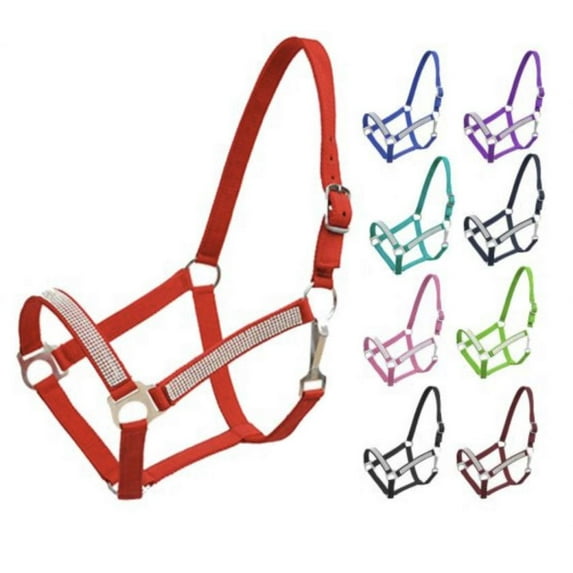 2-Ply Nylon Horse Halter w/ Crystal Rhinestones (Red)