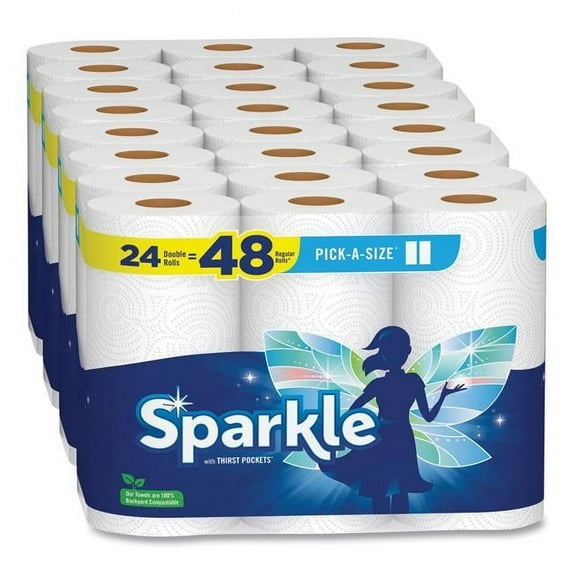2 Ply Pick-a-size Perforated Kitchen Double Roll Towels with Thirst Pockets - White - 110 Sheets per Roll - 24 Rolls per Pack