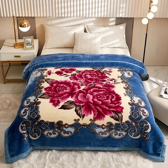 2-Ply Reversible Korean Style Fleece Blanket - Queen Size Heavyweight Warm Winter Bedspread Shrink-Resistant