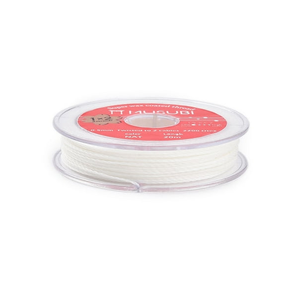2-Ply Round Waxed Cotton Thread Cords Import From Japan White 0.5mm about 21.87 Yards(20m)/Roll